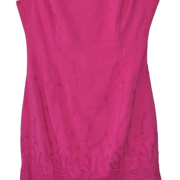 Jones New York Sz 16 Barbiecore Sleeveless Eyelet Linen Silk Dress Lined Pink A! - Picture 3 of 10